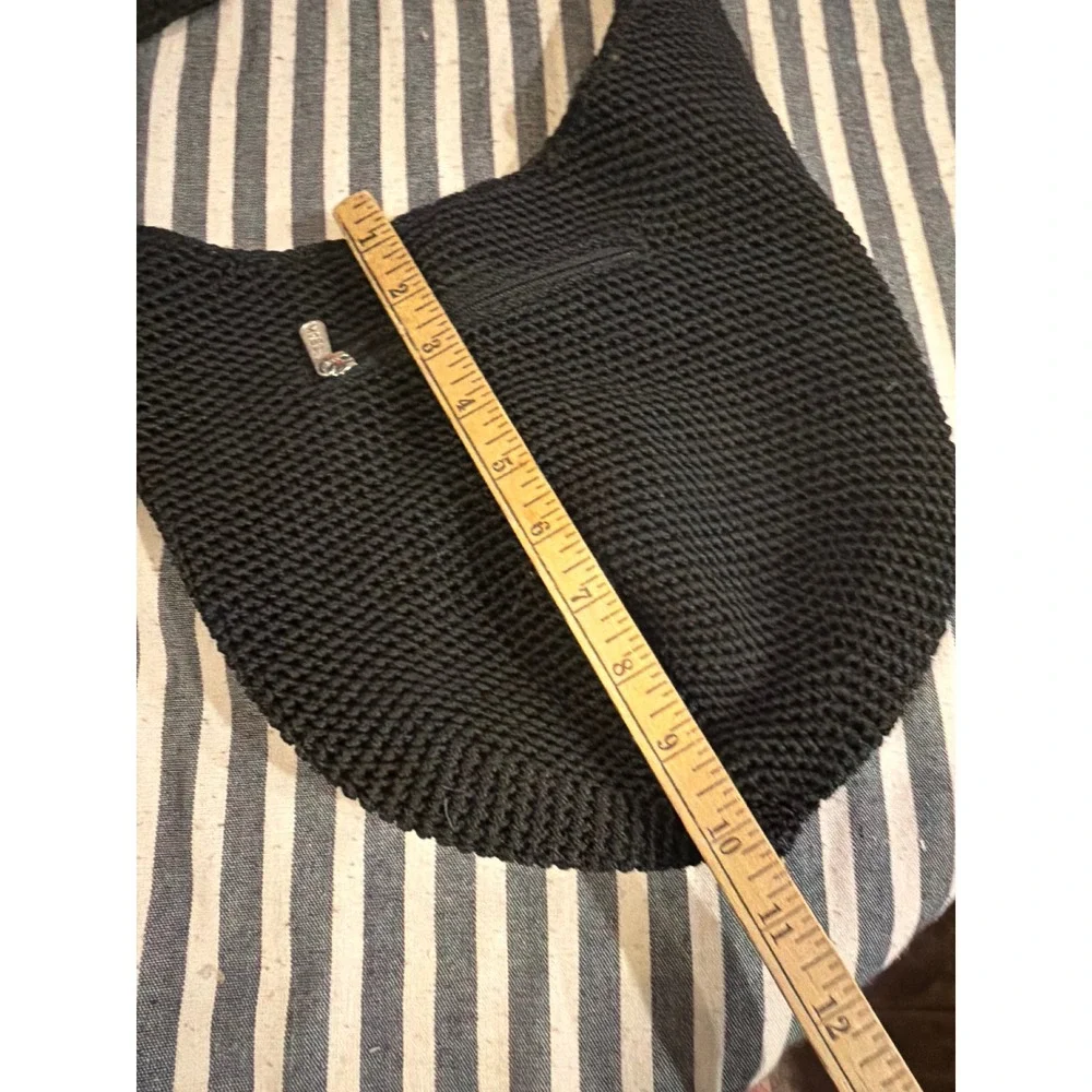The Sak Black Crochet Hobo Bag Single Strap Shoulder Purse Zip Pocket Medium